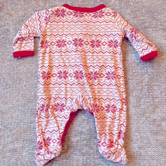 Hudson Baby 3–6M Fair Isle Footie Pajamas Red Cream Snowflake Print - Picture 3 of 3
